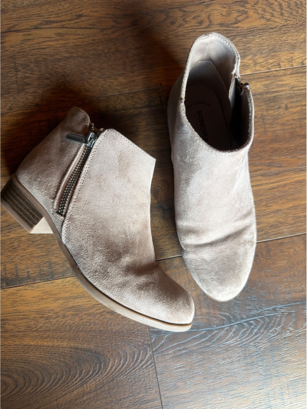 Girls Sonoma Beige Suede Ankle Boots with Side Zipper Girls Size 2 Medium